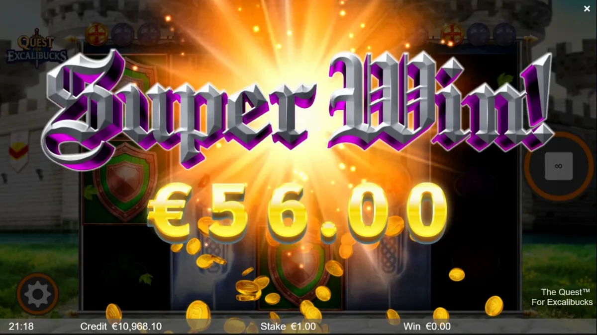 Cena medieval com cavaleiros e espadas no slot The Quest for Excalibucks